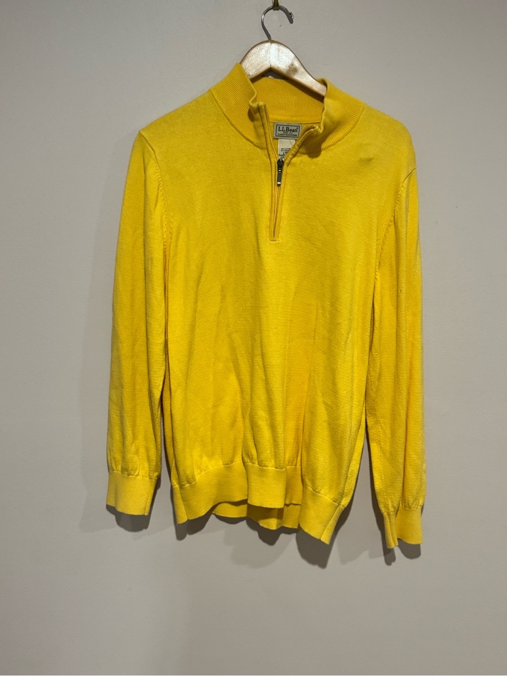 LL Bean 1/4 Zip Yellow Cashmere Blend Long Sleeve Sweater Mens L Reg